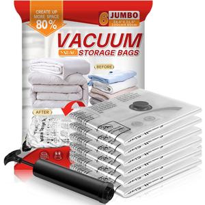 Vacuum Storage Bags,Vacuum Seal Bags for Clothing with Hand Pump,Vacuum Sealer Bags for Clothing/Comforters/Blankets 6 Jumbo