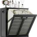 HITNET Tilt Out Laundry Hamper, Bamboo Laundry Cabinet with Pull Out Removable Bag, 20 Gal Clothes Basket with Metal Handle for Bathroom Kitchen, Black