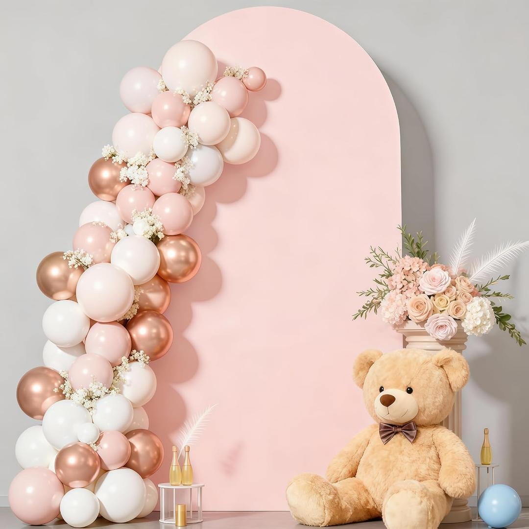 7.2FT Pale Pink Arch Backdrop Cover - Polyester Fitted Wedding Arch Stand Covers Round Top Chiara Arch Backdrop Cover for Birthday Party Banquet Photo Background Decoration
