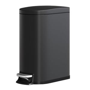 GarveeHome 13 Gal / 50 L Stainless Steel Kitchen Trash Can with Lid, Slim Step-On Garbage Bin, Large Rustproof Metal Trash Can with Soft Close, Inner Bucket & Rear Handle, Black