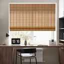 Kokorona Cordless Sheer Bamboo Roman Shades with Valance, Light Filtering Woven Bamboo Blinds for Windows, Natural Window Blinds Roll Up Shades for Home & Patio, 44" W x 64" H, Light Russet