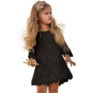 APRIL GIRL Flower Girl Dress, Lace Dress 3/4 Sleeve Dress (2T, Black)