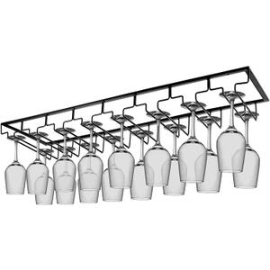 Xverycan Wine Glass Rack Under Cabinet, 8 Row Extreme Large Stemware Hanger, Metal Wine Goblet Holder, DIY Bar Glass Storage Rack for Bar Counter, Kitchen, Screws Included (Black)