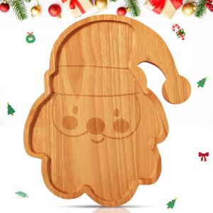 Bokon 12" Santa Claus Christmas Charcuterie Board Wooden Cutting Board Xmas Serving Platter Tray Cookie Plate for Cheese Bread Dessert Fruit, Gift for Christmas Party Holiday Decoration(Rubber Wood)