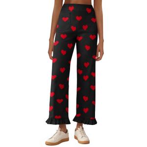 Cicy Bell Womens Ruffle Wide Leg Capris Pants Casual High Waisted Trousers