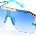 FEISEDY Square Oversized Sunglasses for Men Women, Flat Top Shield One Piece Lens Sun Glasses Shades B2765 (Light Blue)