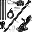 REERON House Flag Pole, 5 FT Metal Spinning Flag Poles Kit, 1" Tangle Free Stainless Steel Flagpole with 360 Flag Rings & 2-Position Holder Bracket for Outside House Porch Wall Mount for 3x5 Flag