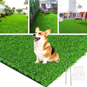 LOOBANI Artificial Grass Rug Indoor Outdoor, Realistic Synthetic Grass with Drainage Holes, Artificial Grass Turf for Balcony Garden Landscape Decoration, 7 Feet x 13 Feet
