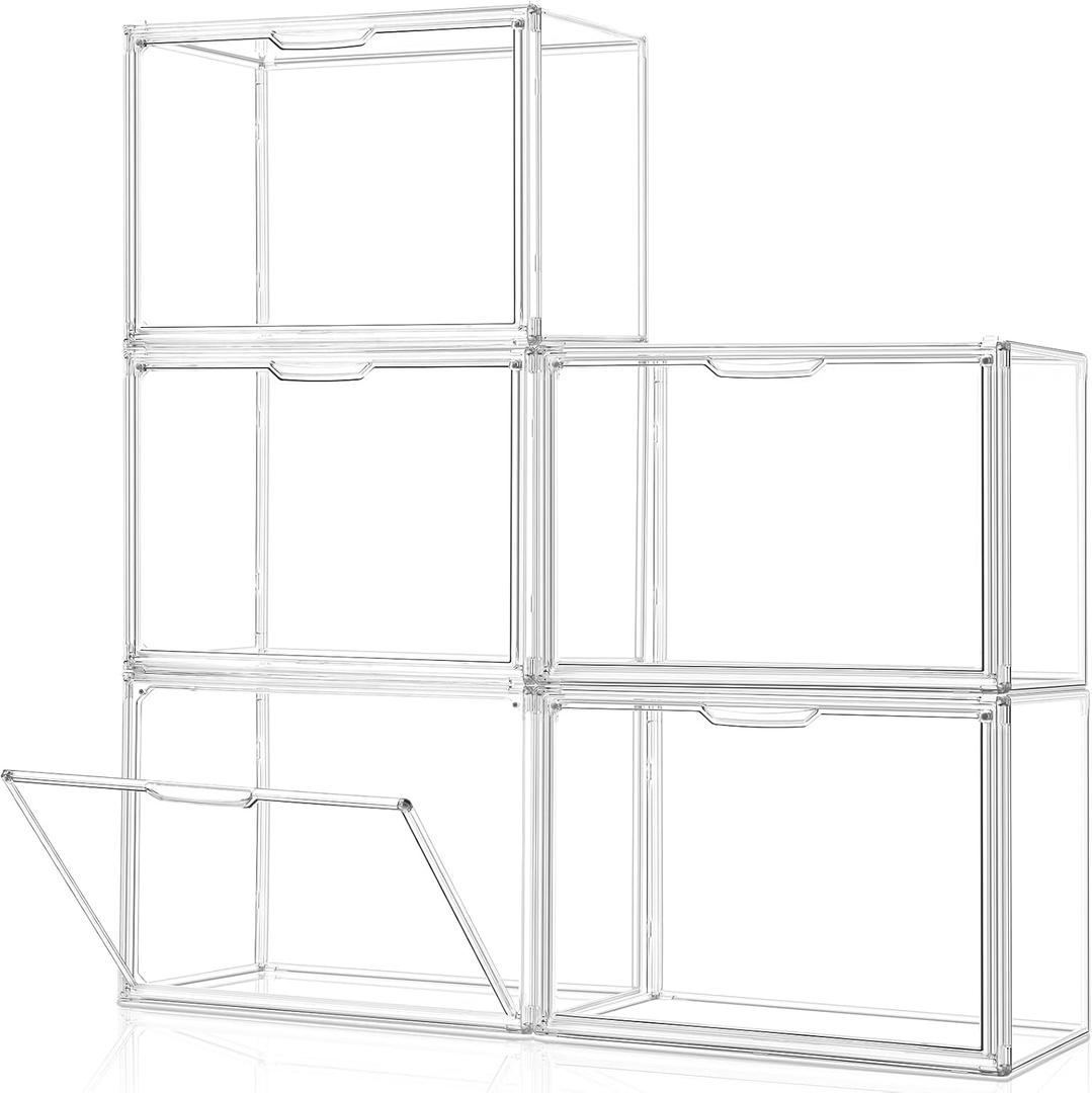 Purse Organizer for Closet, 5Pack Stackable Storage Bins, Clear Acrylic Display Case with Magnetic Door, Closet Organizers and Storage for Handbag Organzier, Heels, Collectibles