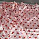Women's Satin Pajamas Cute Pj Sets Silk Feel Sleepwear Long Sleeve Shirt and Pants 2 Piece Outfits 2026 (Valentines Pink With Red Hearts Print)