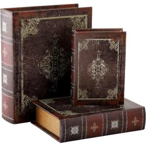 Tosnail 3 Pack Decorative Book Boxes with Magnetic Cover, Wooden Antique Book Decorations Vintage Storage Box - Retro Floral Pattern