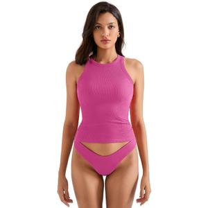 SUUKSESS Women Padded Cotton Ribbed Tank Tops 2025 High Neck Racerback Basic Tops (Small, Rose Red)