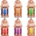 Mumufy 6 Pcs Moroccan Lanterns Ramadan Lantern Eid Decorations for Home Gold Lamp Decor Vintage Decorative Eid Mubarak Hanging Candle Lantern for Party Decor Indoor Outdoor (Rose Gold)