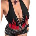 Verdusa Women's Plus Size Y2K Grommet Eyelet Lace Up Halter Tops Open Back Sleeveless Fitted Crop Tops Black ,4X-Large Plus