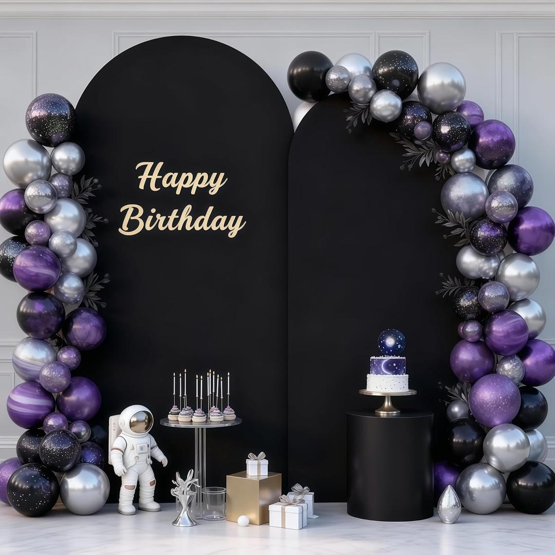 Black Arch Backdrop Cover 2 Set - 7.2FT, 6FT Spandex Fitted Wedding Arch Stand Covers Round Top Chiara Arch Backdrop Stands Cover for Birthday Parties Banquet Photo Background Decoration