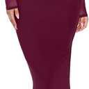 REORIA Women's Spring Mesh Sheer Long Sleeve Wedding Guest Dress Sexy Floral Bodycon Maxi Long Dresses (Medium, Cordovan)