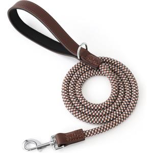 Mile High Life Leather Handle Dog Leash 6 FT/5 FT/4 FT, Soft Padded Handle Rope Leashes for Dogs Walking and Training (Brown Checkered, 48 Inch)