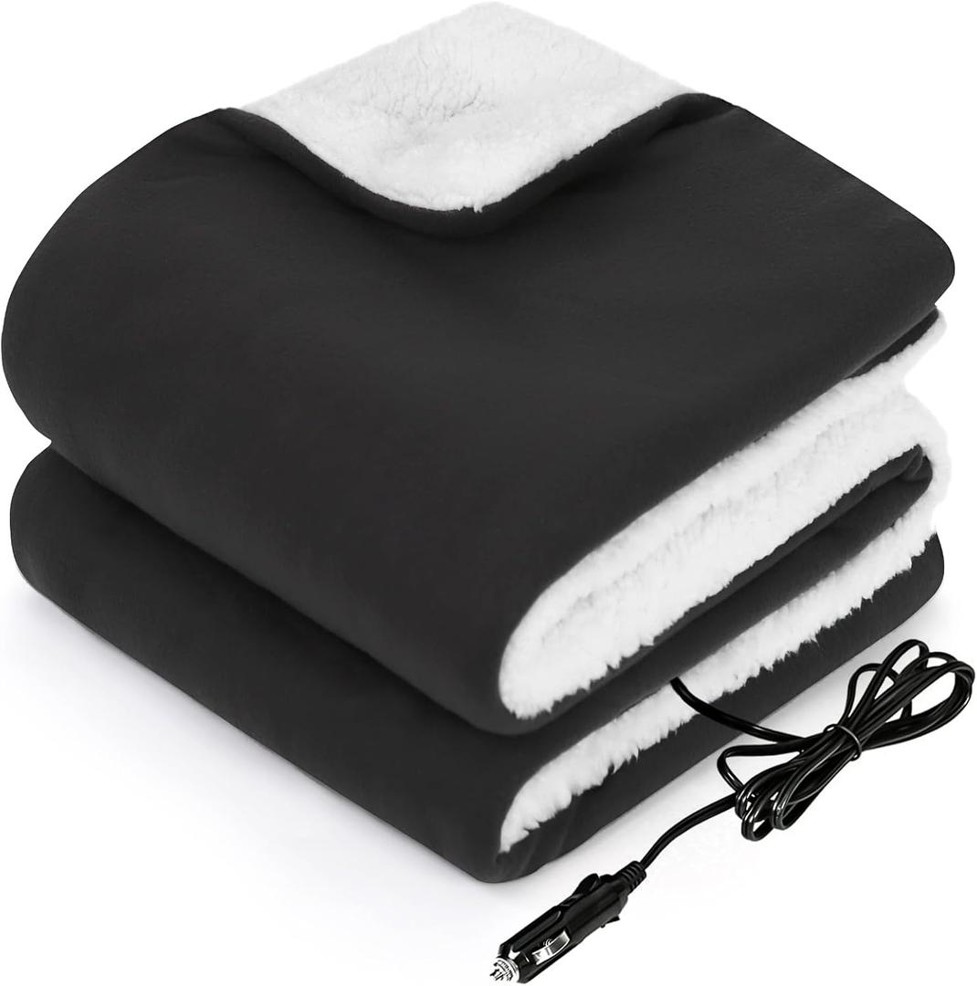 Sealy 12-Volt Heated Car Blanket, Portable Electric Blanket with 3 Heating Levels & 4 Hours Auto Off for Car, Truck, SUV, RV or Camping, Machine Washable, 59" X 43", Charcoal