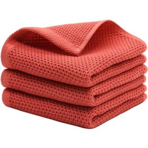 Mia's Dream Cotton Hand Towel Waffle Weave Kitchen Tea Towels, Soft and Absorbent Gym Bath Washcloths, 13x28 Inch 3 Pack (Brick Red)