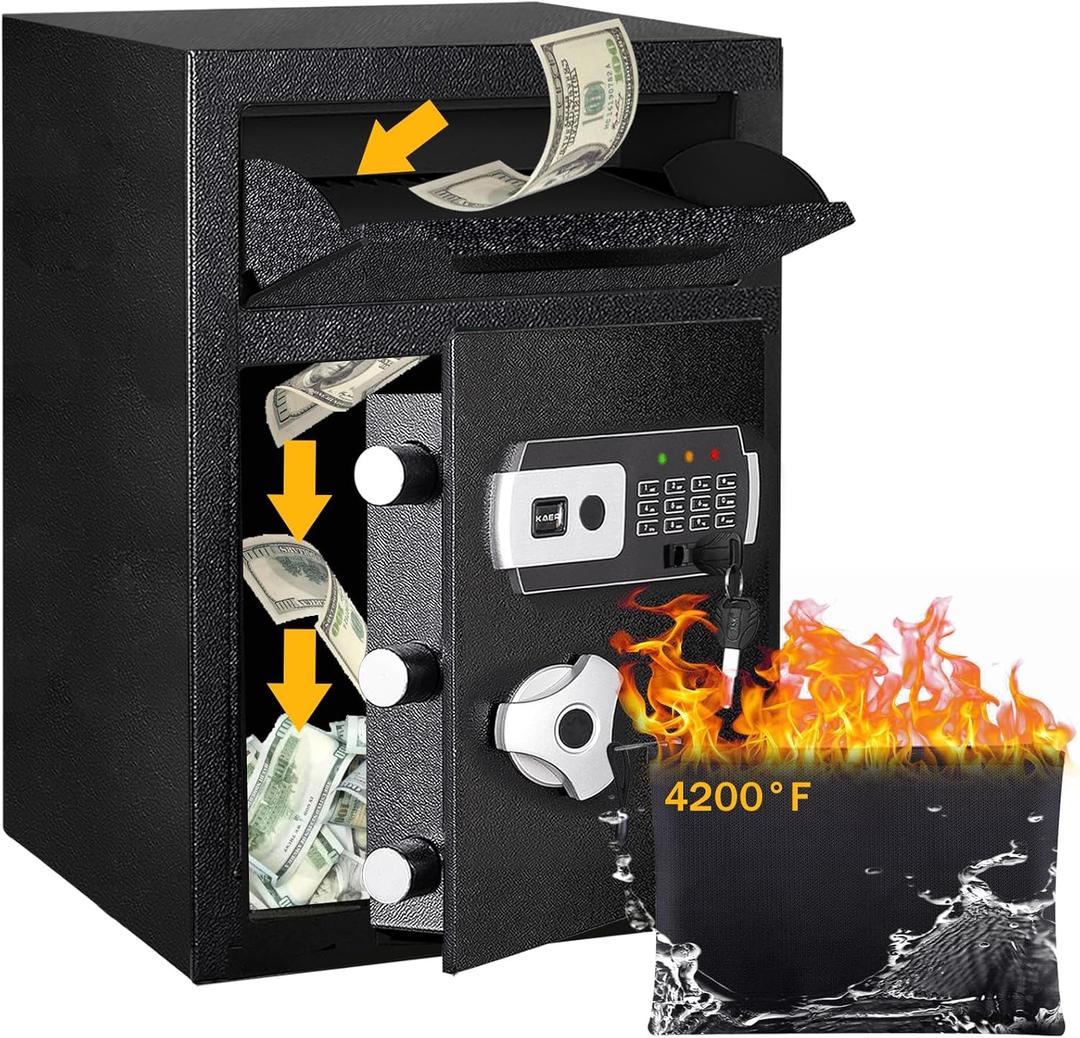 2.8 CUB Depository Drop Safe Fireproof, Front Drop Slot Lock Box with Digital Combination and Anti-Fishing, Silent Deposit Safe Box, Security Money Safe for Cash Slips Expense Business Office Home