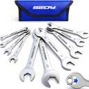 10-Piece Super Thin Open-End Wrench Set, Metric 5.527mm, 3mm Thickness Slim Wrench Set for Tight Spaces, Nickel Plated Flat Wrenches with Rolling Storage Pouch