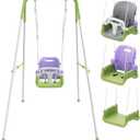 Toddler Swing with Soft Cushion, Foldable Indoor & Outdoor Baby Swing, Easy to Install & Store for Backyard Play (Purple)