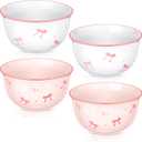 Reallnaive 4 Pcs Pink Bow Ceramic Bowls Set 4.5 Inch Coquette Cute Soup Bowl 12 Ounces Dessert Bowls for Kitchen Side Dishes Ice Cream Rice Soup Snack Cereal, Microwave and Dishwasher Safe