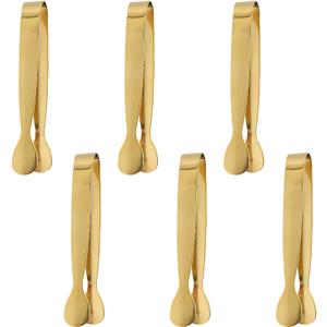 6Pcs Gold Small Ice Tongs, Stainless Steel Food Tongs Buffet Tongs Kitchen Tongs for Serving Utensils for Buffet, Salad, Ice, Appetizer, Food Tongs for Tea Party Coffee Bar Catering