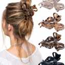 4 PCS Bow Hair Clips Bow Claw Clip for Women, Large Hair Claw Clips for Thin Thick Long Hair Cute Nonslip Bows (Black+Leopard Dark Brown+Leopard Light Brown+Gray)