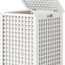oakvivo Bamboo Laundry Hamper, 17.7" x 17.7" x 25.6" Bathroom Waterproof Wood Laundry Basket with Lid and Handles, Laundry Sorter with Removable Washing Bag, Laundry Bin Organizer for Bedroom(White)