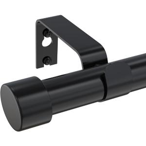 Curtain Rod 72"" to 144"" Single Curtain Rod Black 1 Inch Window Curtain Rods with Cylindrical Finials Adjustable Length Indoor/Outdoor Curtain Rod Modern Room Divider Curtain Rods