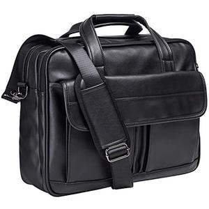 seyfocnia Men's Leather Messenger Bag, 17.3 Inches Laptop Briefcase Business Satchel Computer Handbag Shoulder Bag for Men (Black)