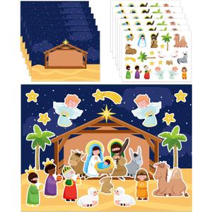FLYAB Nativity Stickers 12 Sets Make a Nativity Scene Stickers Christian Sticker for Kids Religious Party Games Activities for Christmas Vacation Bible School Classroom Party Supplies