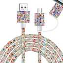 Aolcev USB C Cable Bling for iPhone Charger Cord 2 in 1 Fast USB A to USB C Charging Cord 4FT Multi Type C Sparkling Diamond Phone Charger Cable for iPhone 17 16 15 Pro Max Plus Galaxy S25 Colored