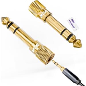 VCE 6.35mm (1/4 inch) Male to 3.5mm (1/8 inch) Female Stereo Audio Jack Adapter for Aux Cable, Guitar Amplifier, Headphone, 2 Pack