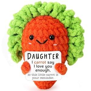 Mini Funny Carrots Daughter Gifts from Mom Dad, Birthday Gifts for Kids Teens Adults Daughter in Law Bonus Step, I Love You Small Cute Stuff Things, Handmade Emotional Positive Crochet Carrot
