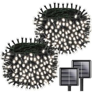 Upgrade 2Pack 200LED Solar String Lights for Outside, 66FT Solar Christmas String Lights Outdoor with 8 Modes, IP65 Waterproof Outdoor Twinkle Light, Garden Xmas Tree Christmas Decoration, Cool White