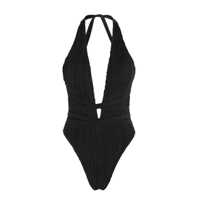 ZAFUL Women Plunging One Piece Swimsuit Backless Cross Tie High Cut Thong One-Piece Bathing Suit S