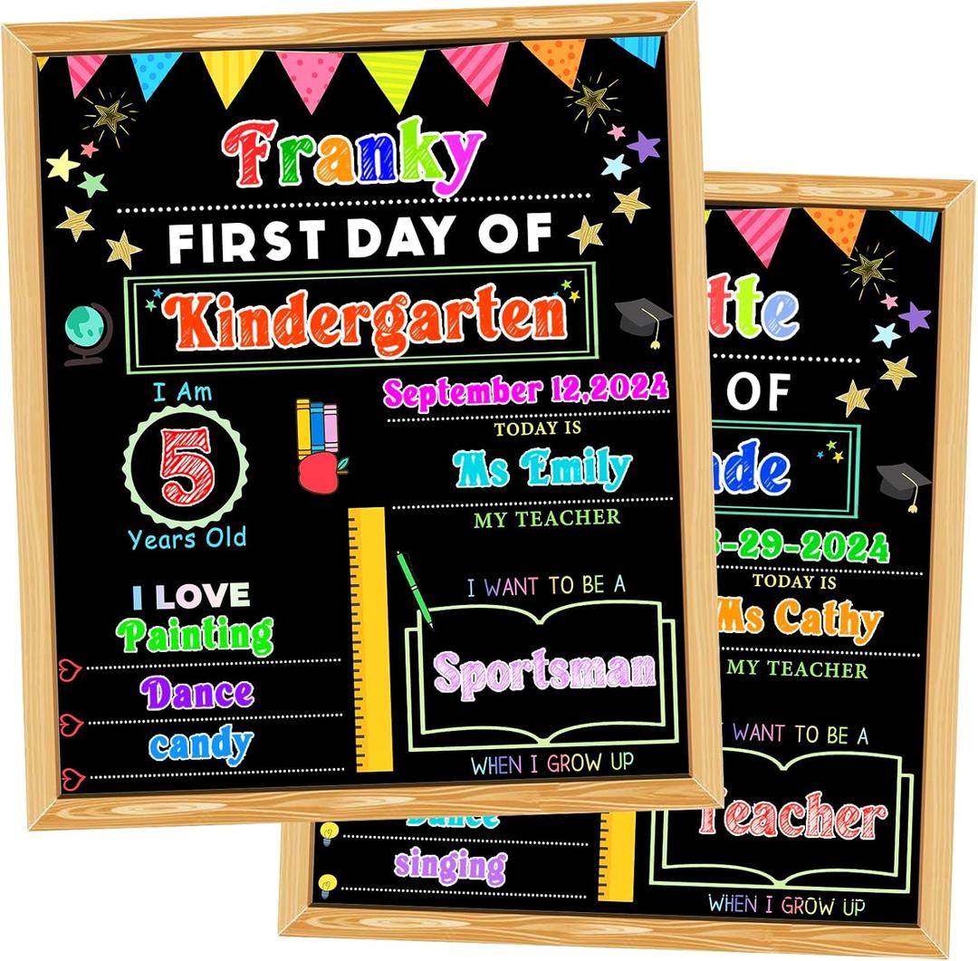 First Day and Last Day of School Chalkboard Sign with Solid Wooden Framed,11x14 Inch Reusable Wooden 1st Day of Preschool/Kindergarten Photo Props, Double Sided Back to School Sign for Kids/Girls/Boy