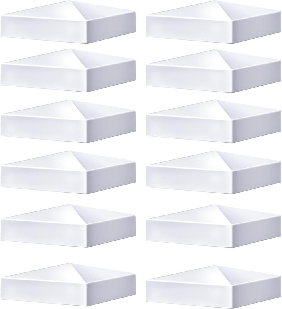 Taiyin 12 Pcs Pyramid White PVC Vinyl Post Top Caps, Fence and Deck Post Caps for Vinyl Fence Posts (6 x 6 Inch)