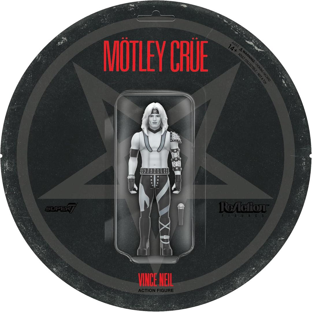 Super7 Motley Crue Vince Neil Shout at The Devil (Black and White) - 3.75" Action Figure with Accessory Heavy Metal Collectibles and Retro Toys