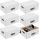 AOBOPLE 6 Pack Vinyl Record Storage Box,7"/45 RPM Cardboard Vinyl Record Box with Lid and Handle,Holds up to 75 7" Records Each,Moving Box for Records Ideal for DJs Show Vendors Record Collectors