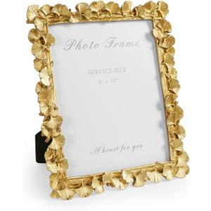 Cuspin Gold 8x10 Picture Frame, Vintage Ornate Picture Frames Leaf Textured Hand-Crafted Resin with Glass Front, Antique Photo Frame for Tabletop Display, Retro Design Home Decor