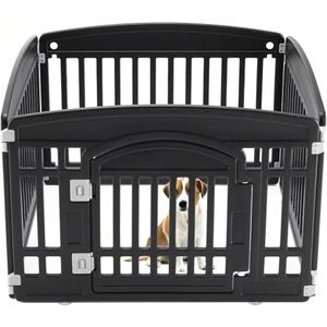 Dog Playpen [Height 24 inches], Folding and Portable Pet Playpen with Door Ideal for Small to Medium Dogs Cats, Safe and Secure Puppy Playpen Indoor/Outdoor Pet Fence (Black-4-Panel)