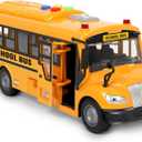 Yellow School Bus Toys for Toddlers With 4 Different Flashing Lights & Sound, Back And Side Doors Open Friction-Powered Wheels Light Up Toy Buses Birthday Gift 3 4 Year Old And Up Girl Boy Toys
