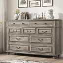 Dark Grey 9 Drawer Dresser, Tall Chest of Drawers for Bedroom Furniture, Farmhouse Wood Dresser with Storage Drawers for Closet Organization (16.1"D x 53.5"W x 36.2"H (9 Drawers))