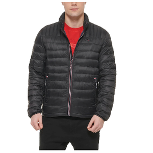 Tommy Hilfiger Mens Embroidered Logo Puffer Jacket (XX-Large, Black)