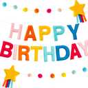 HOUSE OF PARTY Happy Birthday Banner | Felt Birthday Banner | Rainbow Happy Birthday Sign for Birthday Backdrop for Bday Party Decoration