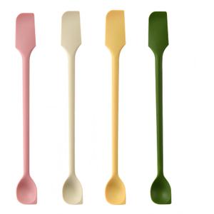 Long Dual-end Silicone Spatula, Stirring Spoon, Thin Curved End for Scraping, Slim Spoon End for Scooping and Mixing, 4 Pack