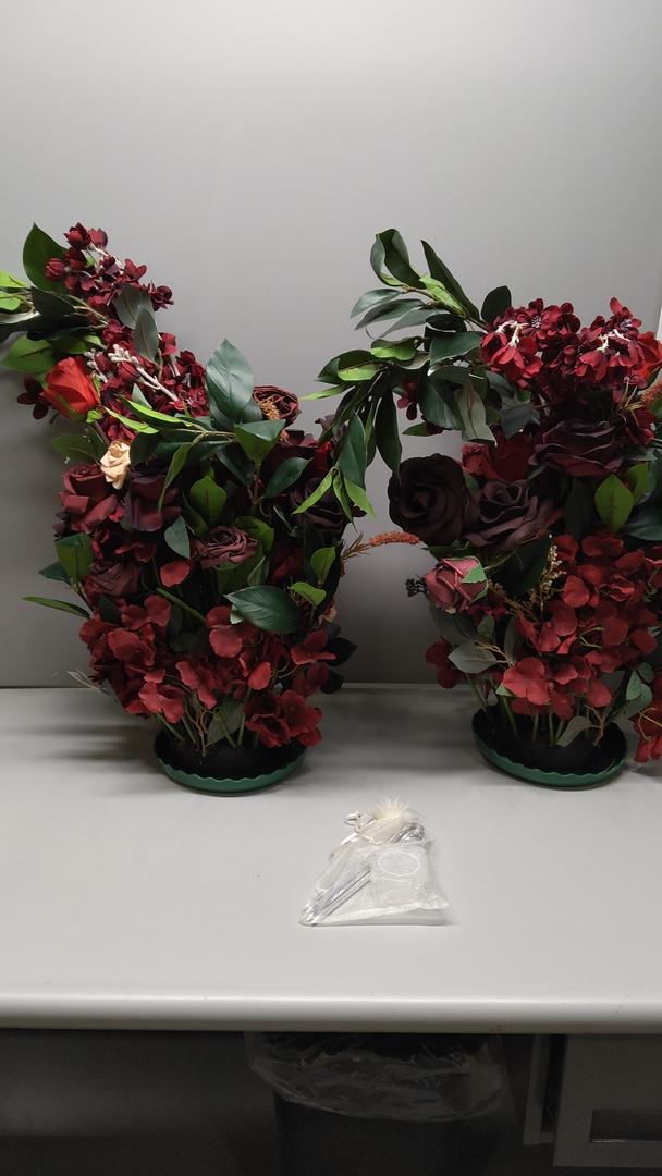 Ling's Moment 41" Tall Fall Free Standing Artificial Flowers Arrangements 2pcs Wedding Aisle Runner Chair Decoration Fake Bordeaux Red for Arch Entryway Ceremony Reception Church Rose Floral Party